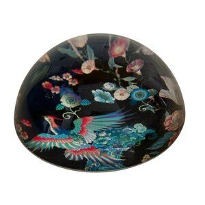 Clear Glass Dome Paperweight With Floral & Phoenix Design Black Background